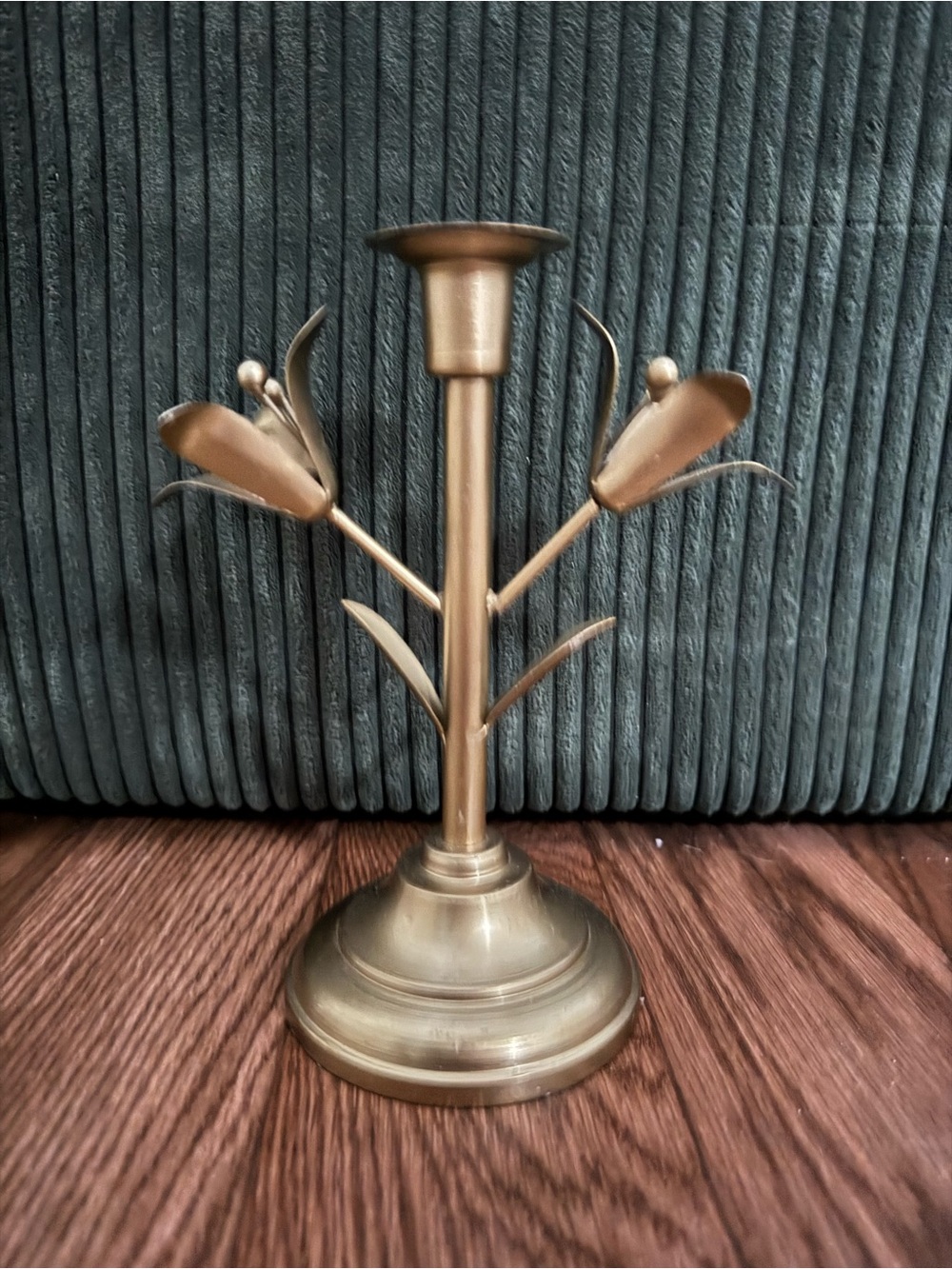 Metal Floral Accent Candle Holder in Brass Finish